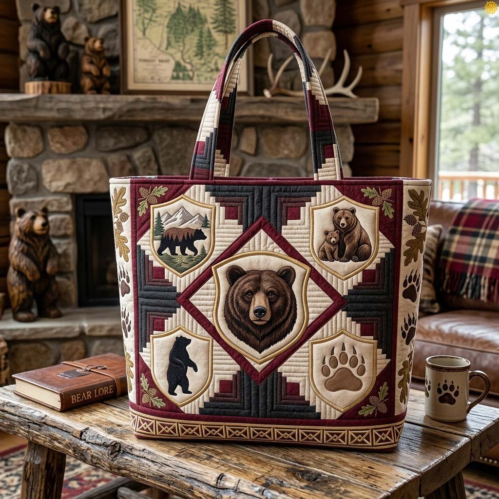 Heritage Bear Emblems Quilted Tote Bag printed quilted tote bag