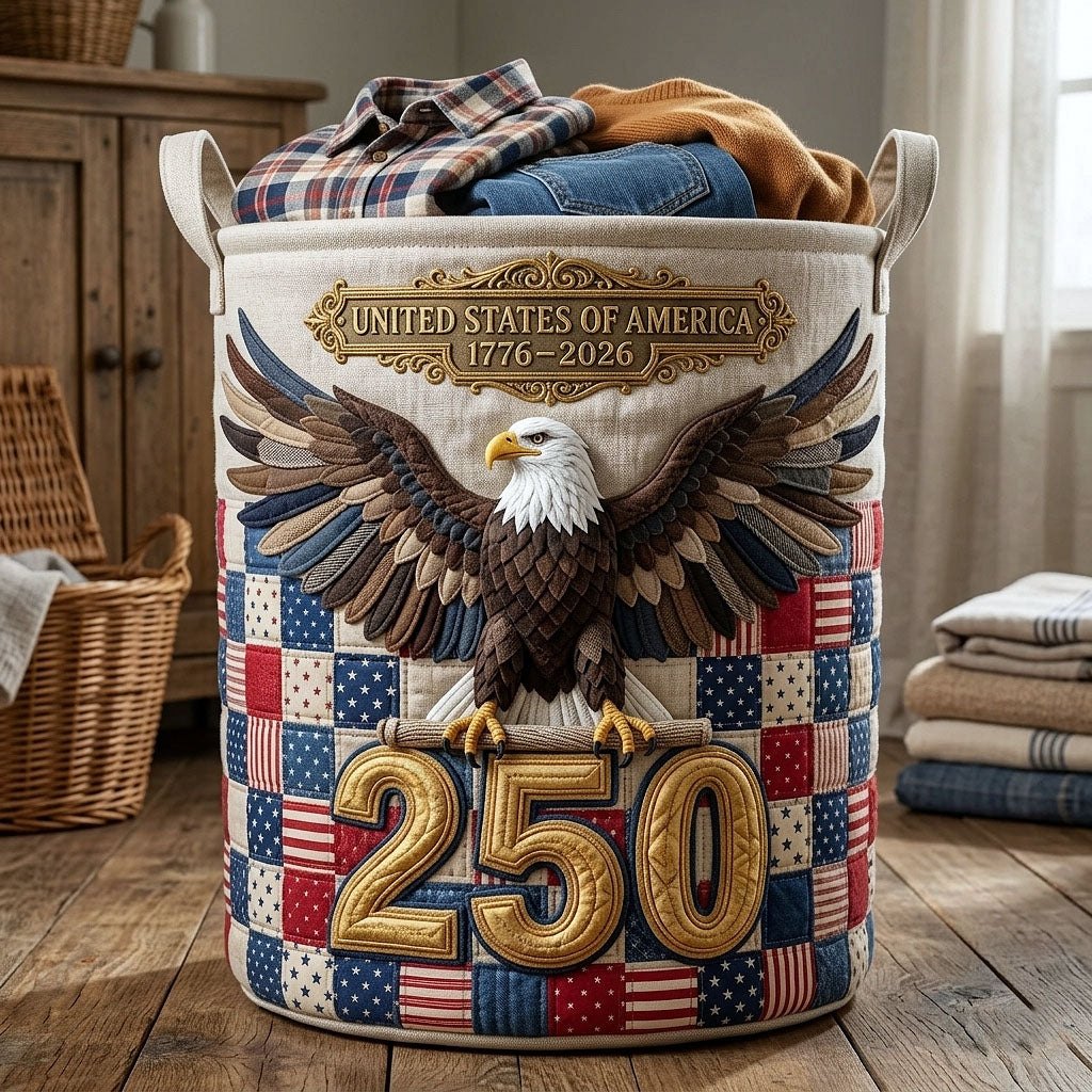Heritage Patch Quilted Laundry Hamper printed laundry hamper