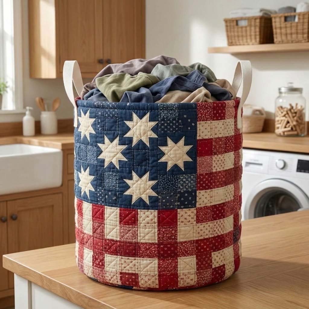 Heritage Star Quilted Laundry Hamper printed laundry hamper