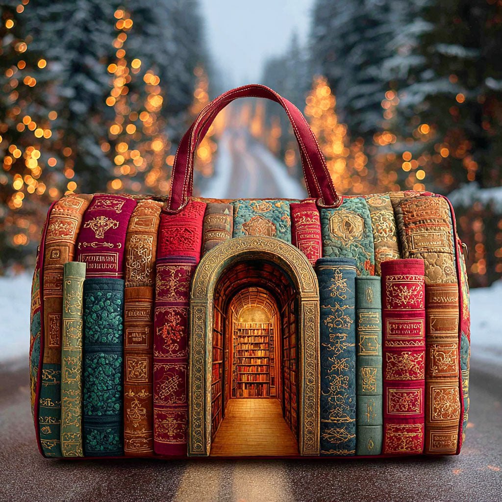 Hidden Library Quilted Duffle Bag printed quilted duffle bag