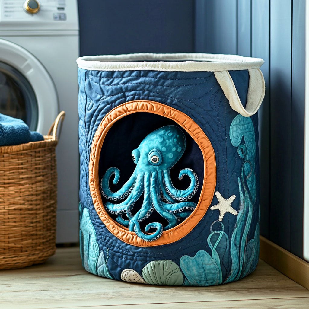 Hidden Octopus Quilted Laundry Hamper printed laundry hamper