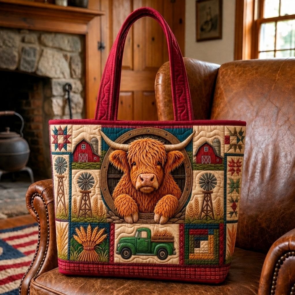Highland Cow Legacy Quilted Tote Bag printed tote bag