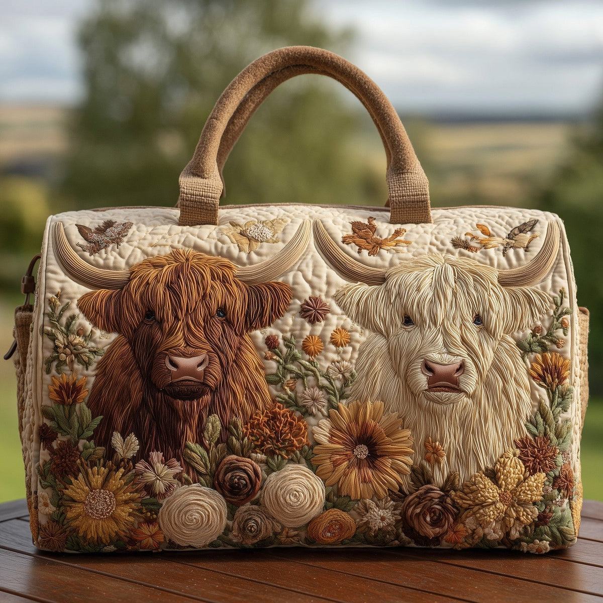 Highland Cow Quilted Duffle Bag printed duffle bag