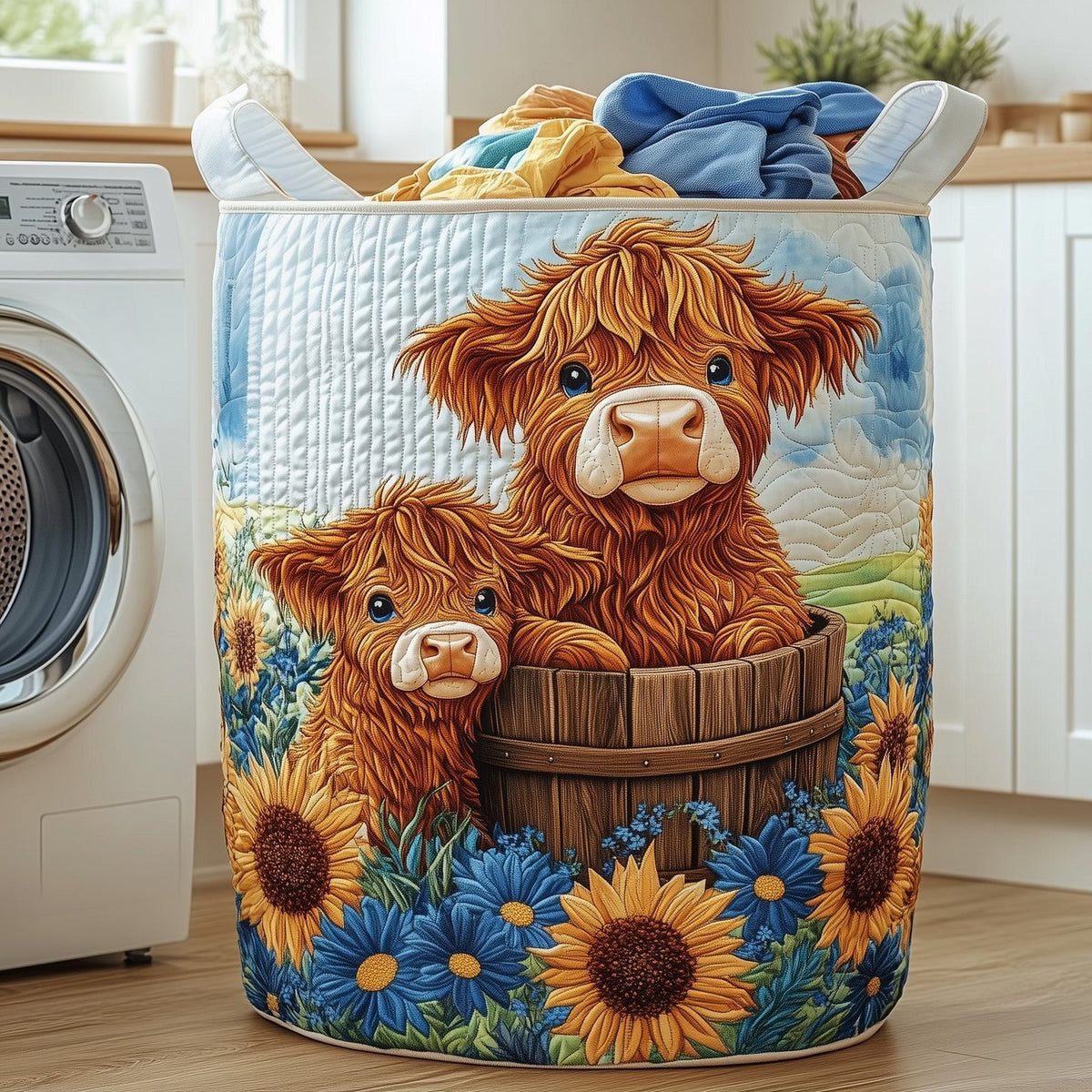 Highland Cow Quilted Laundry Hamper printed laundry hamper