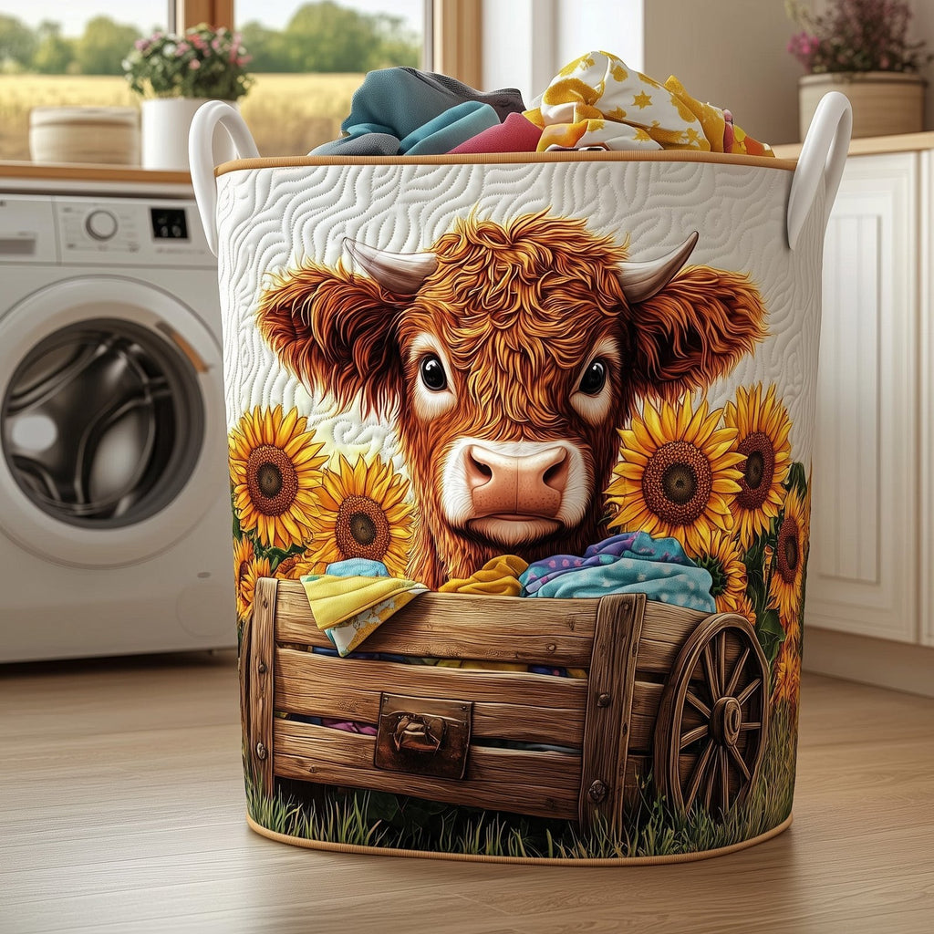 Highland Cow Quilted Laundry Hamper printed laundry hamper