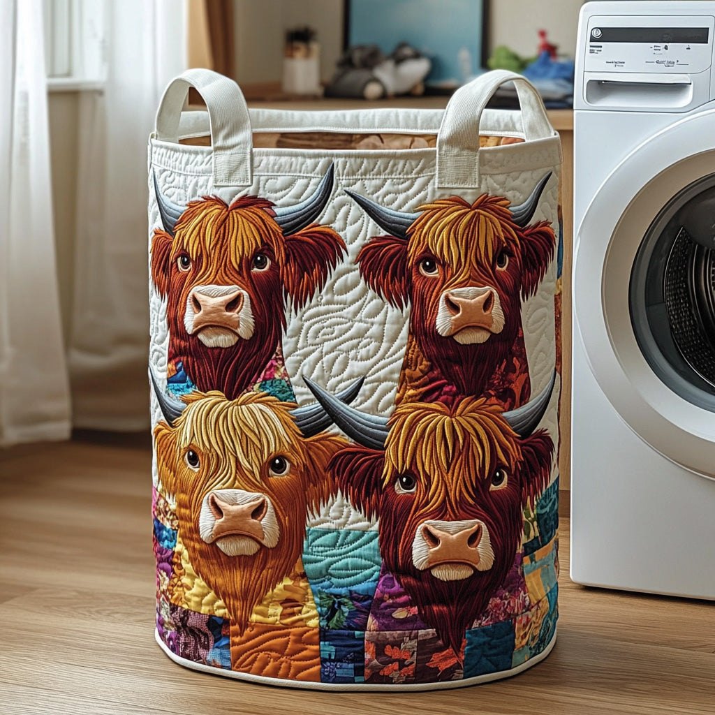 Highland Cow Quilted Laundry Hamper printed laundry hamper