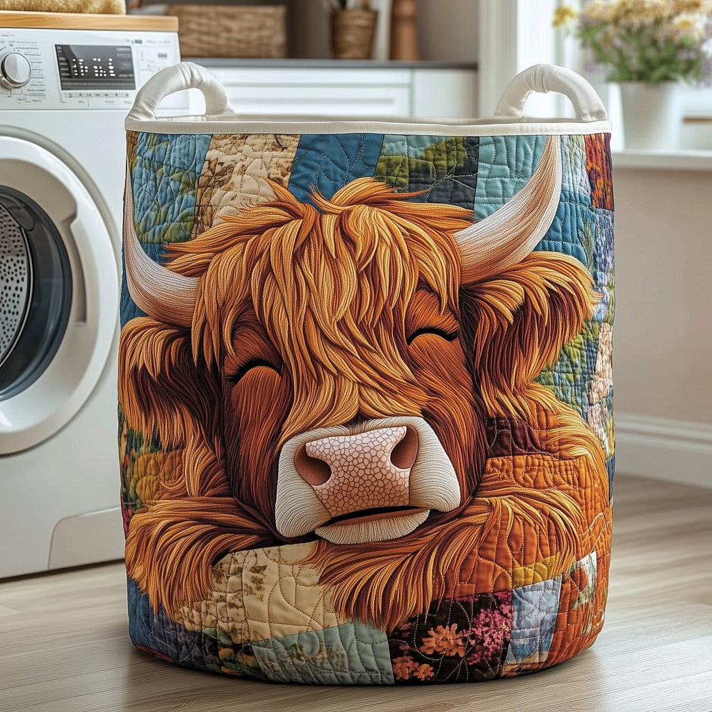 Highland Cow Quilted Laundry Hamper printed laundry hamper