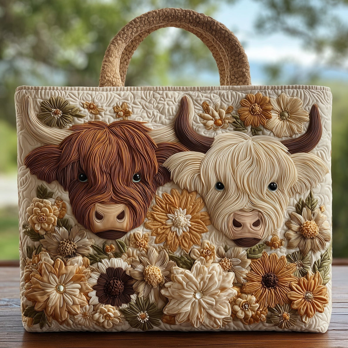 Highland Cow Quilted Tote Bag printed tote bag