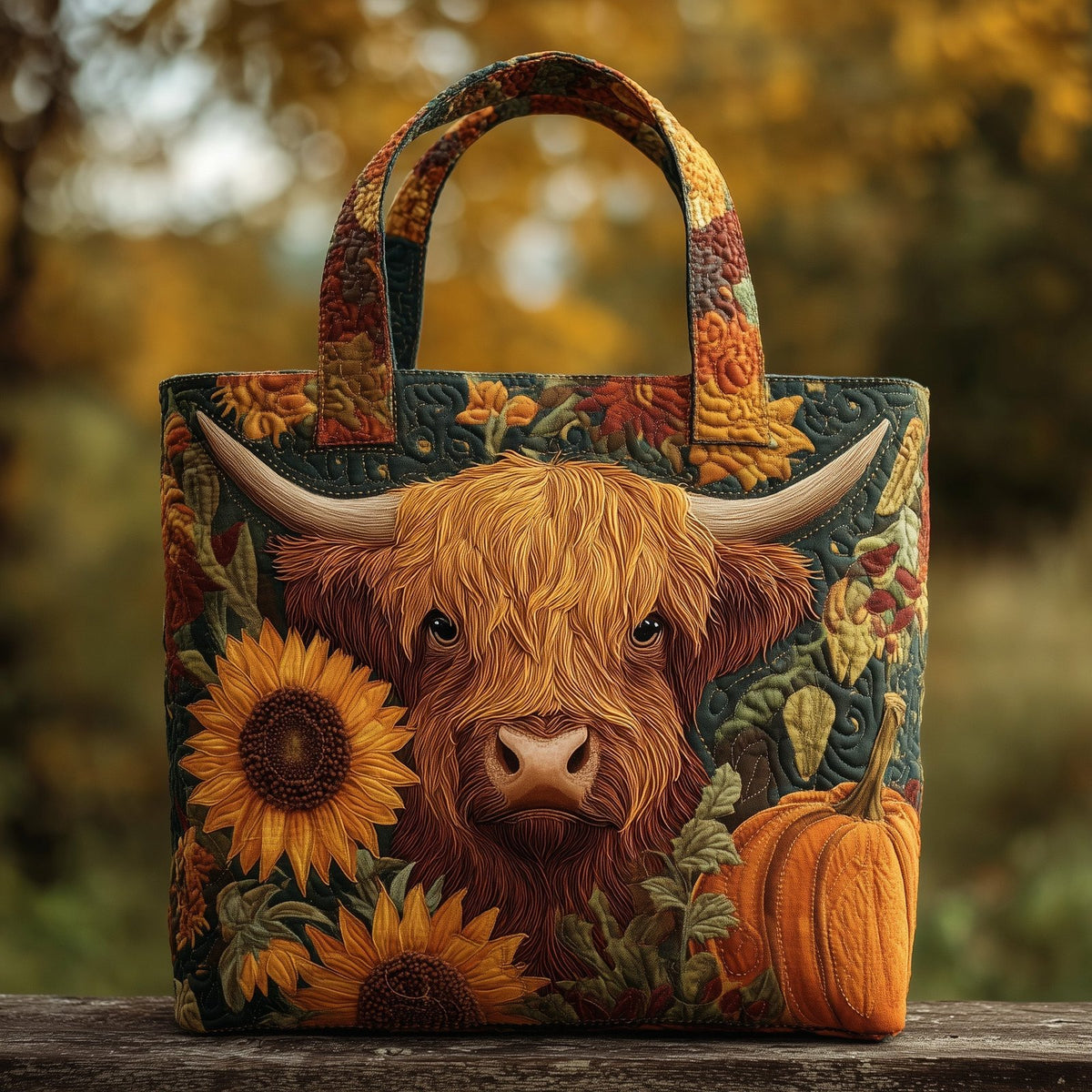 Highland Cow Quilted Tote Bag printed tote bag