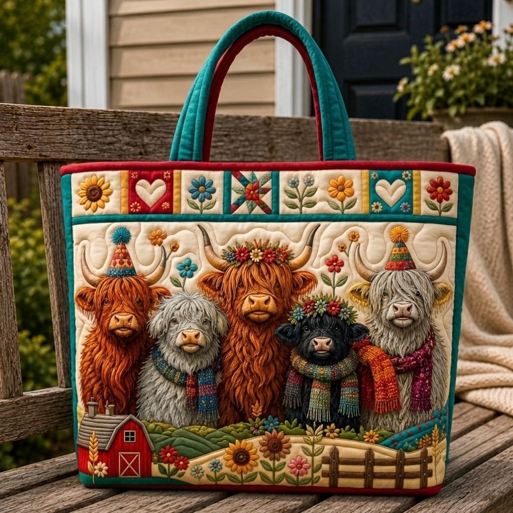 Highland Farm Haven Quilted Tote Bag printed tote bag
