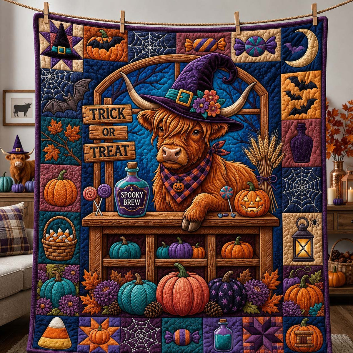 Highland Spooky Harvest Stand Qulited Blanket printed blanket