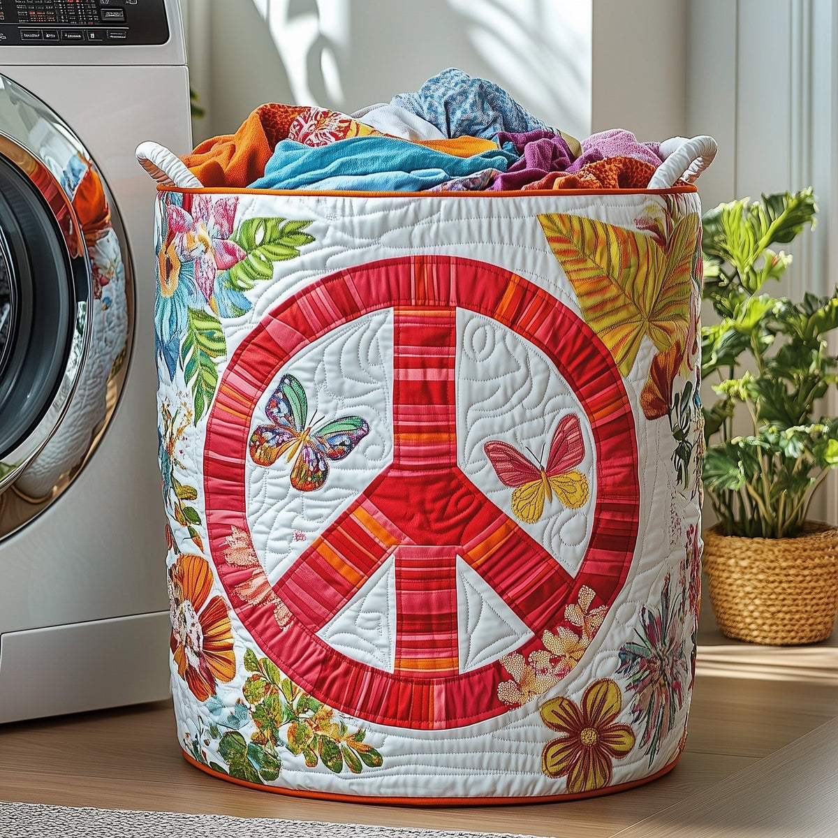 Hippe Peace Sign Quilted Laundry Hamper printed laundry hamper