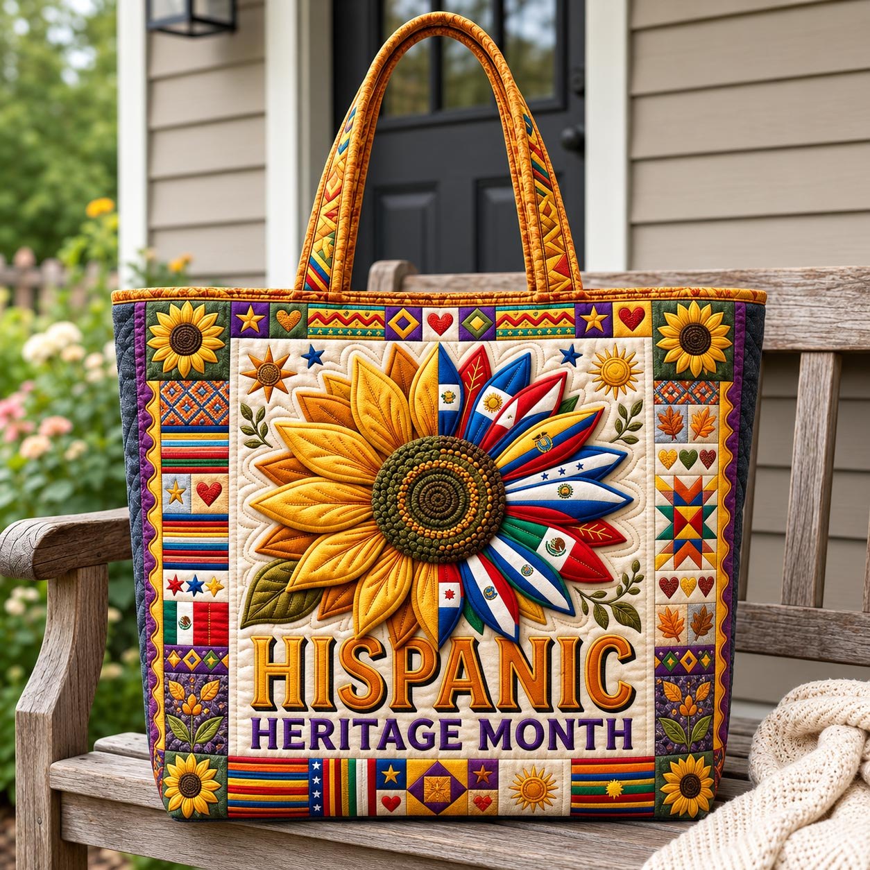 Hispanic Heritage Month Quilted Tote Bag printed quilted tote bag