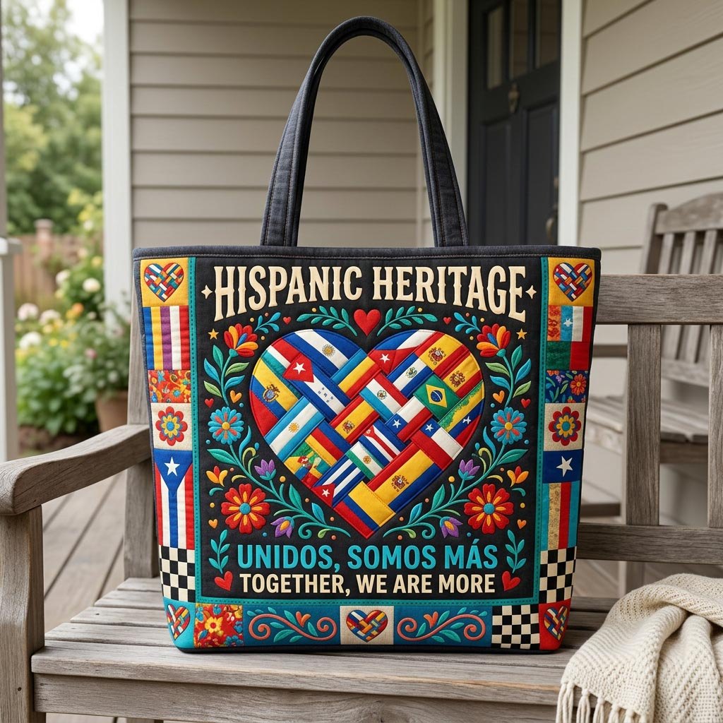 Hispanic Heritage Month Quilted Tote Bag printed quilted tote bag