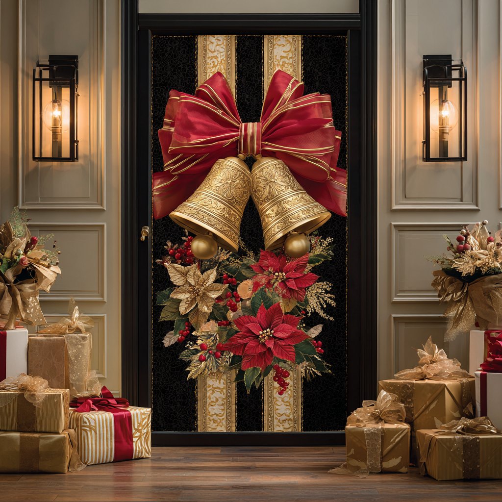 Holiday Bells Quilted Door Curtain printed door curtain