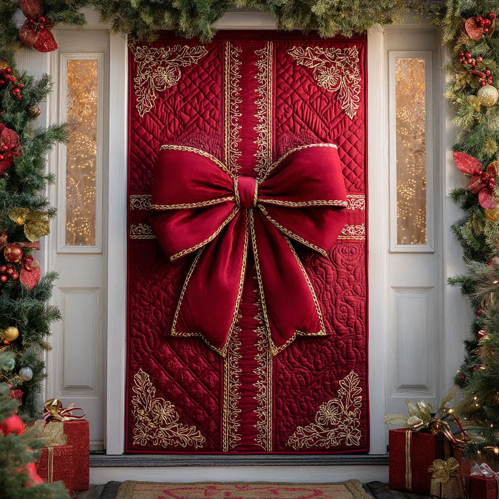 Holiday Bow Sparkle Quilted Door Curtain printed door curtain