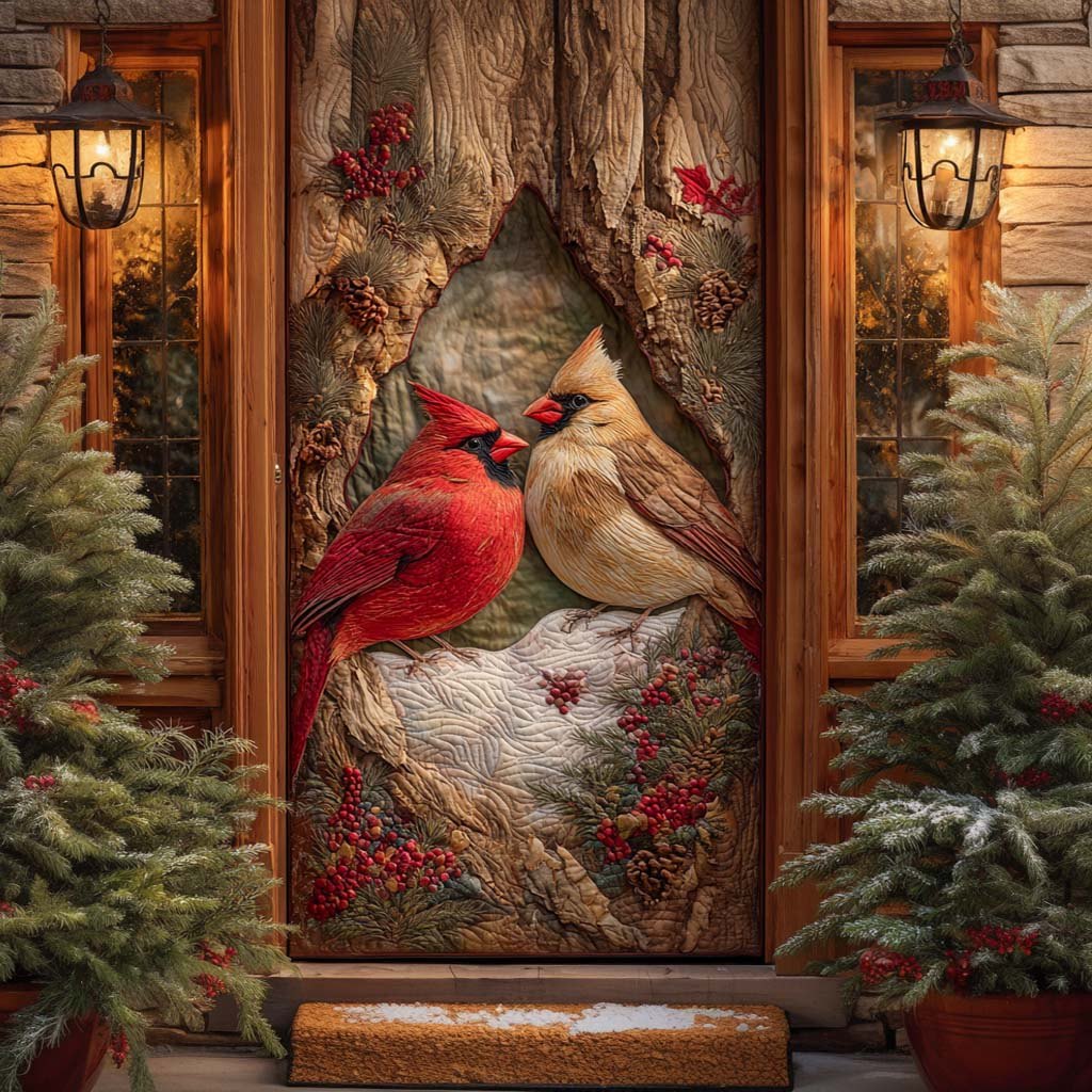 Holiday Cardinal Duet Quilted Door Curtain printed door curtain