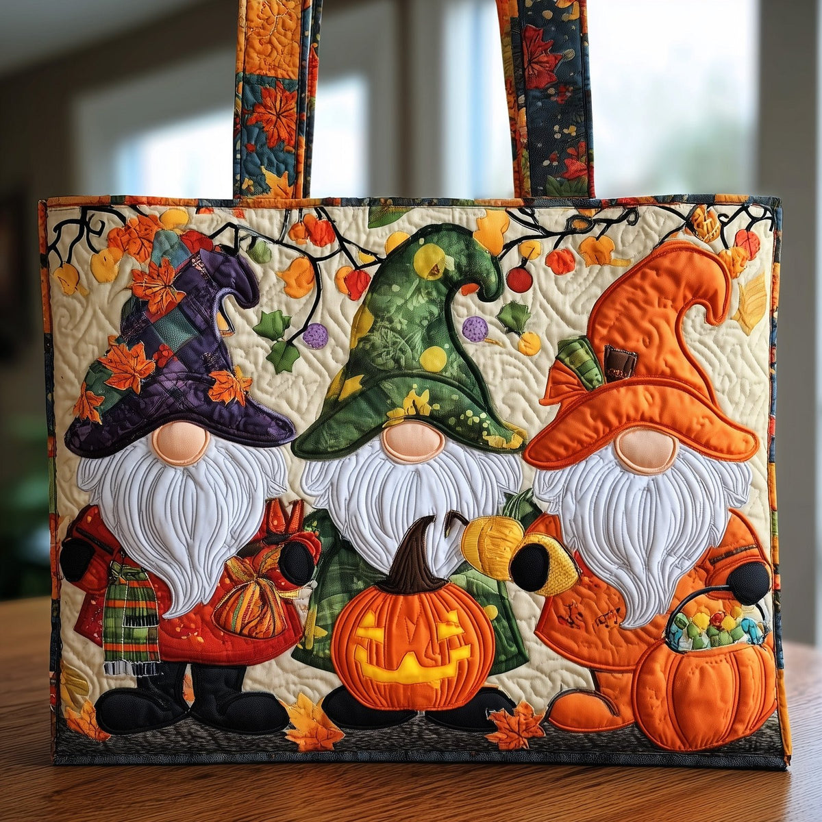 Holiday Gnomes Quilted Tote Bag printed tote bag