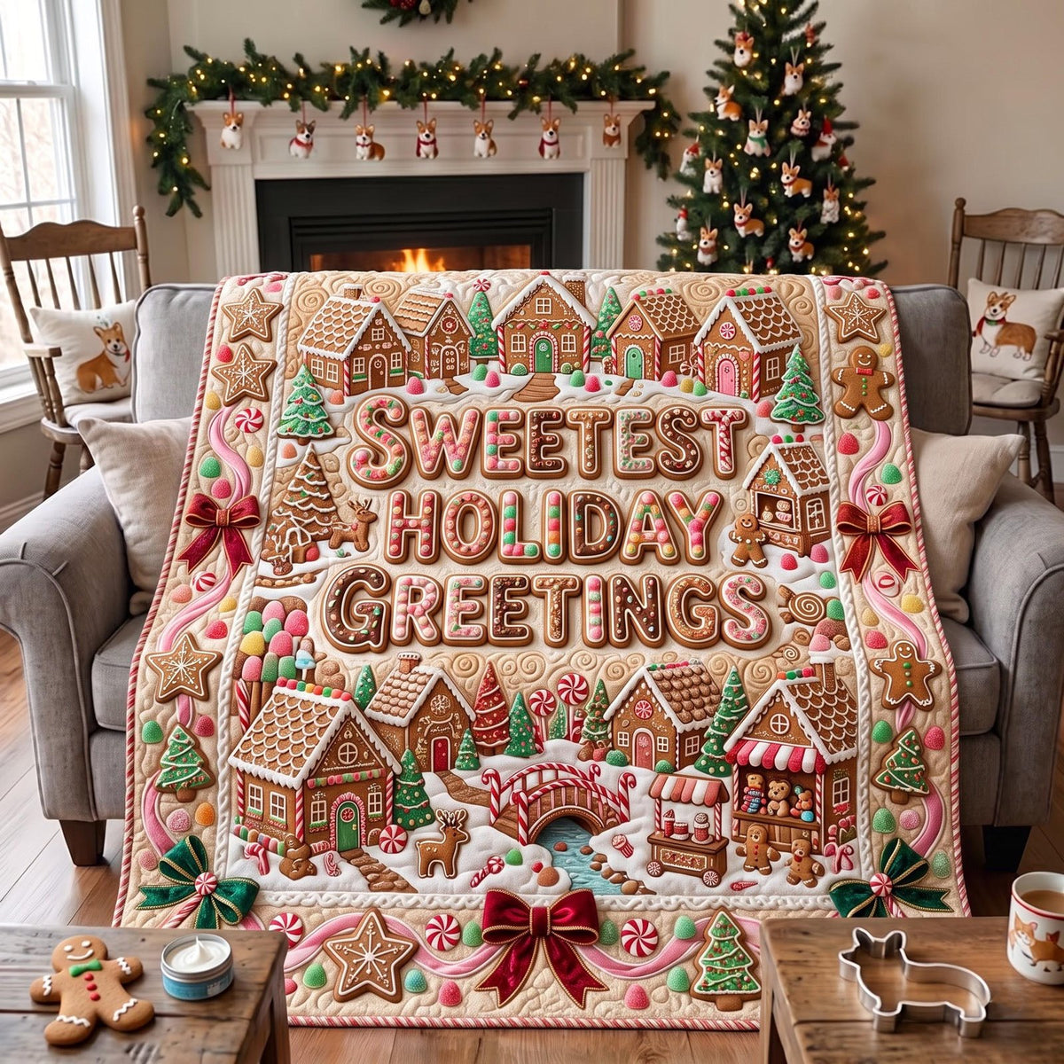 Holiday Greetings Quilted Blanket printed quilt blanket