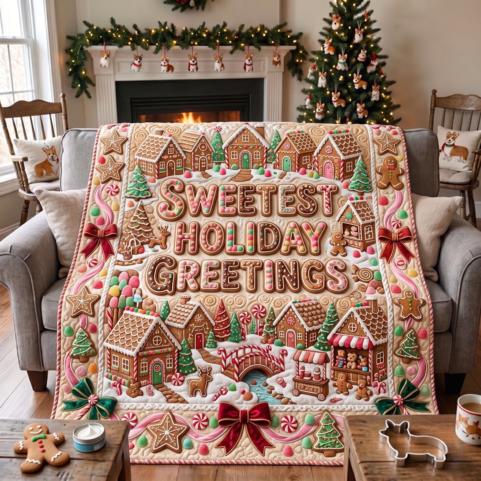 Holiday Greetings Quilted Blanket printed quilt blanket
