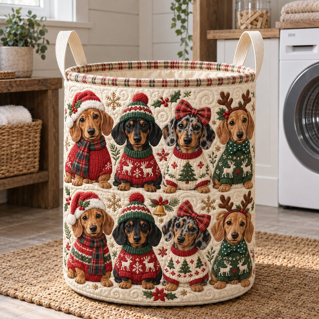 Holiday Hats Dachshund Crew Quilted Laundry Hamper printed laundry hamper