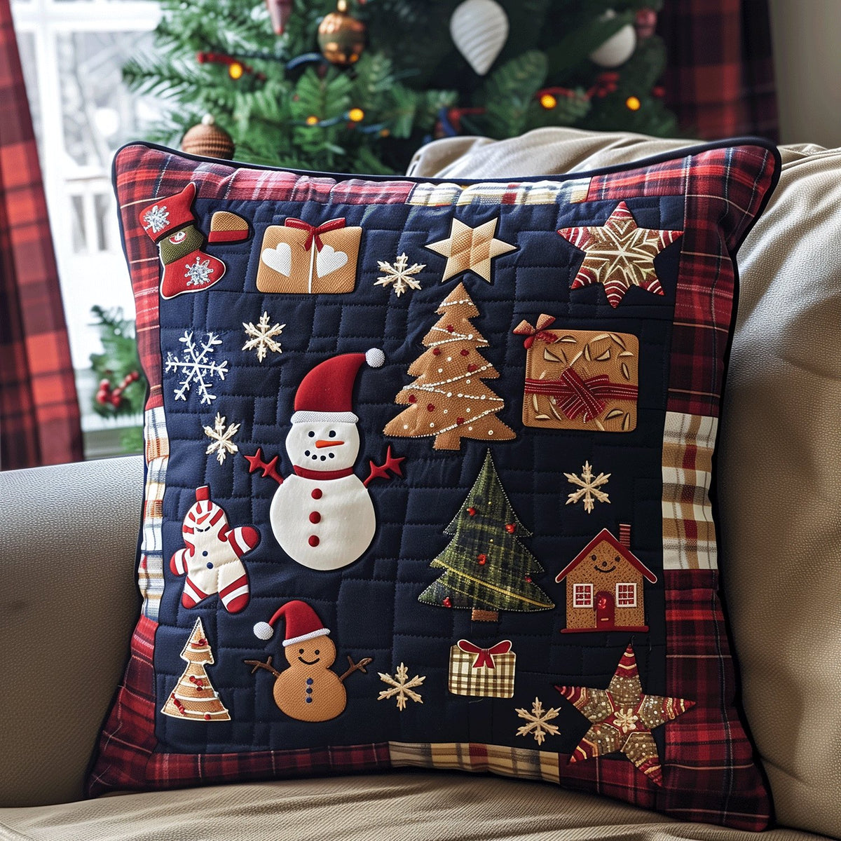Holiday Hearth Quilted Cushion Cover printed cushion cover
