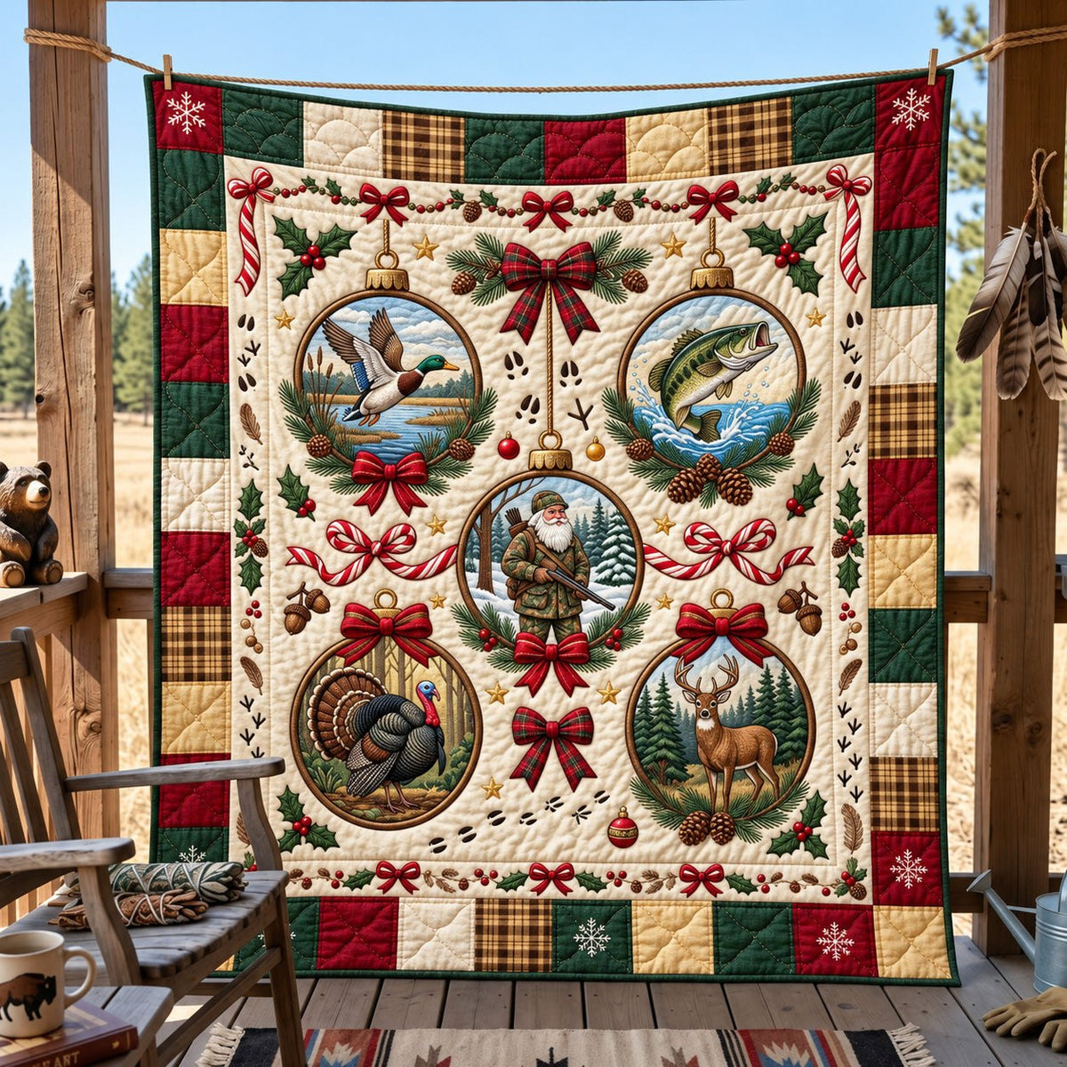 Holiday Hunting Quilted Blanket printed blanket