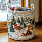Holiday Village Quilted Laundry Hamper printed laundry hamper