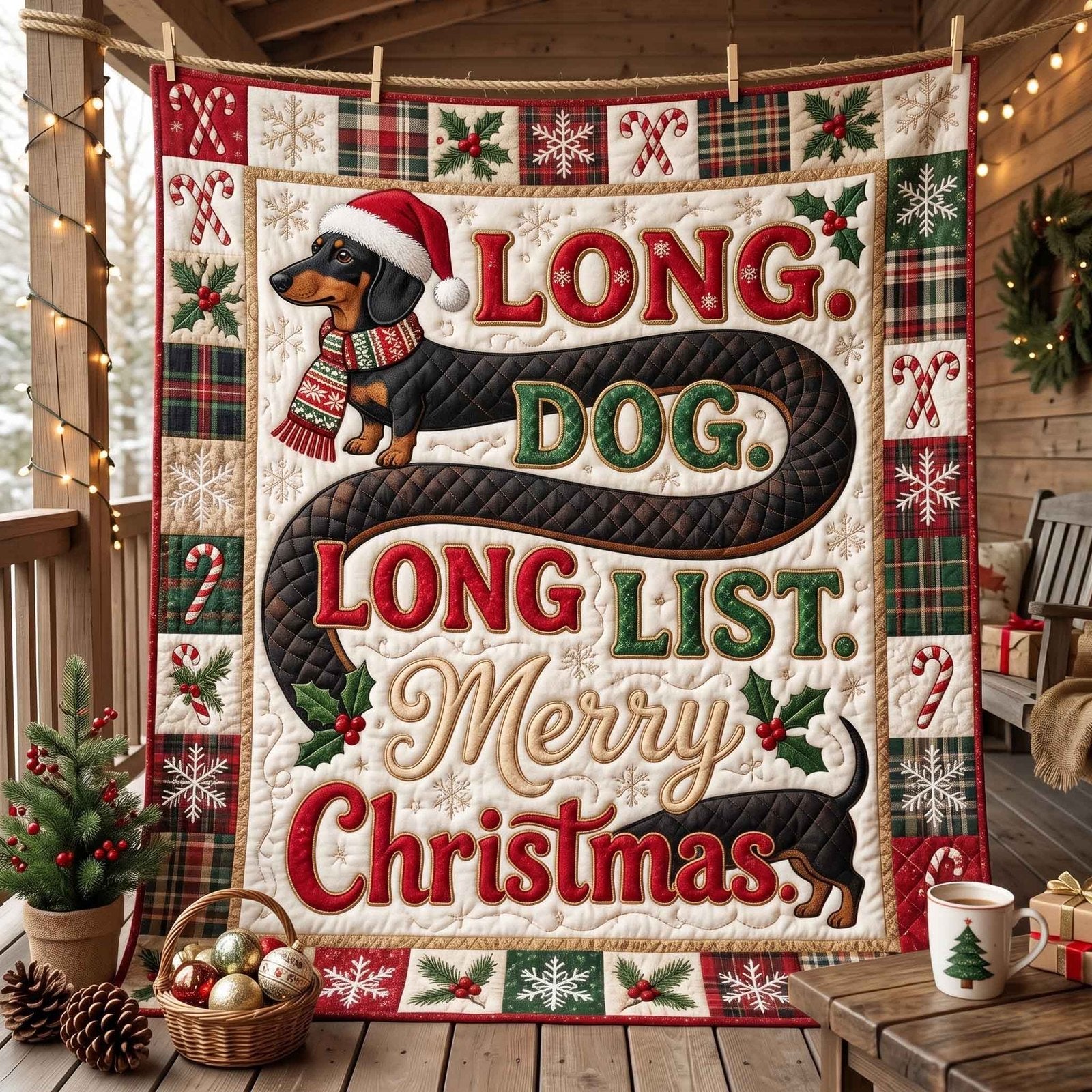 Holiday Wiener Quilted Blanket printed quilt blanket