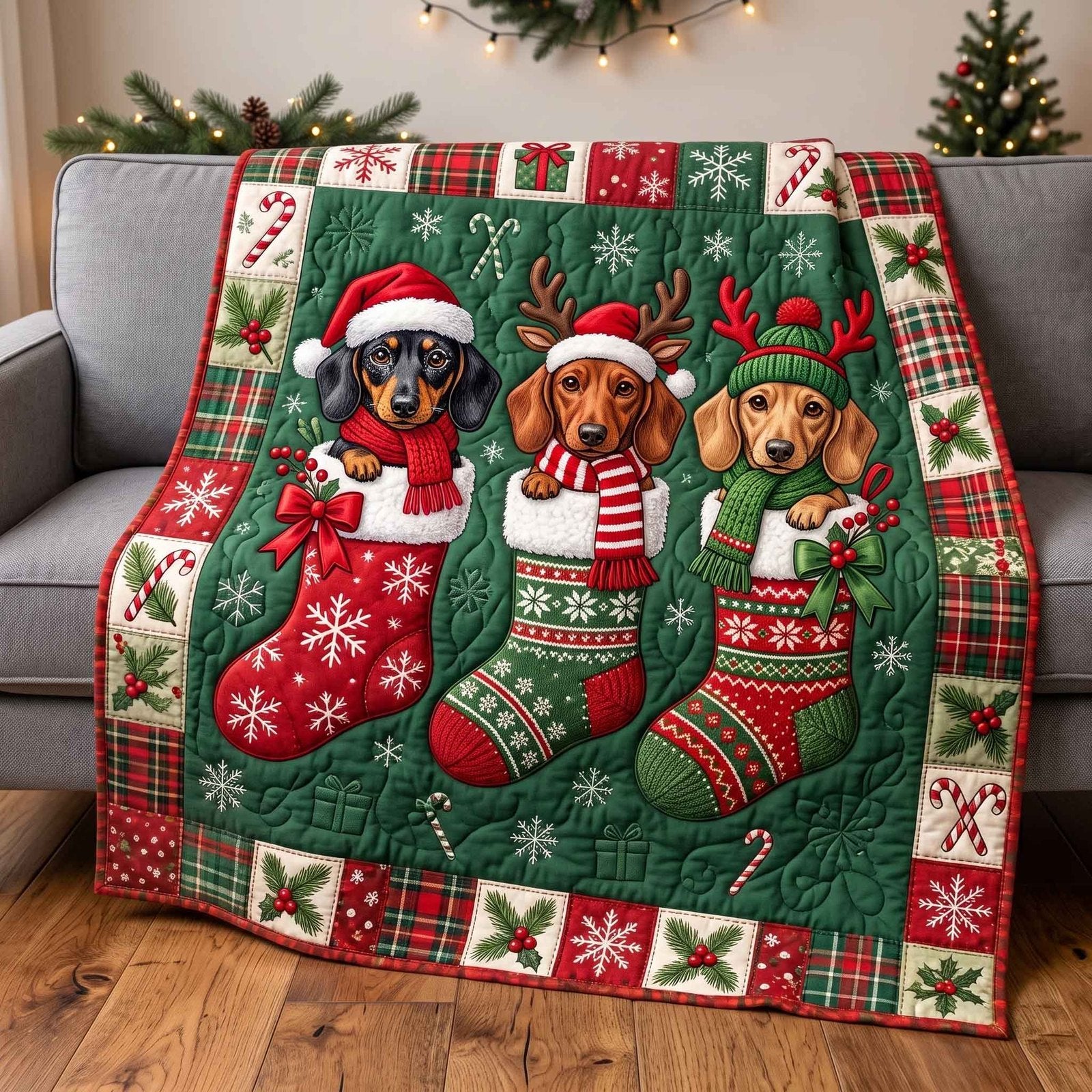 Holiday Wiener Quilted Blanket printed quilt blanket