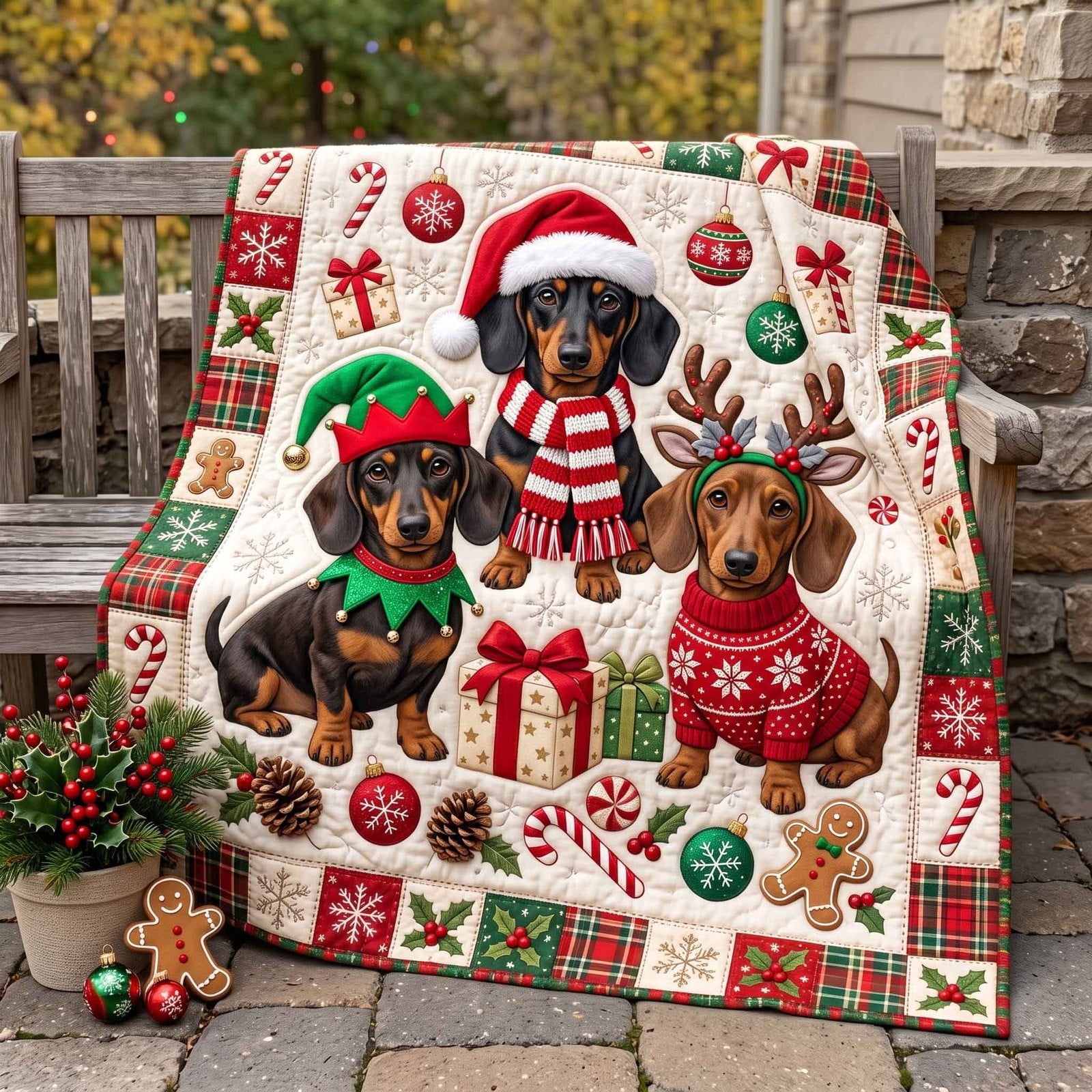 Holiday Wiener Quilted Blanket printed quilt blanket