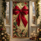 Holly Ribbon Charm Quilted Door Curtain printed door curtain