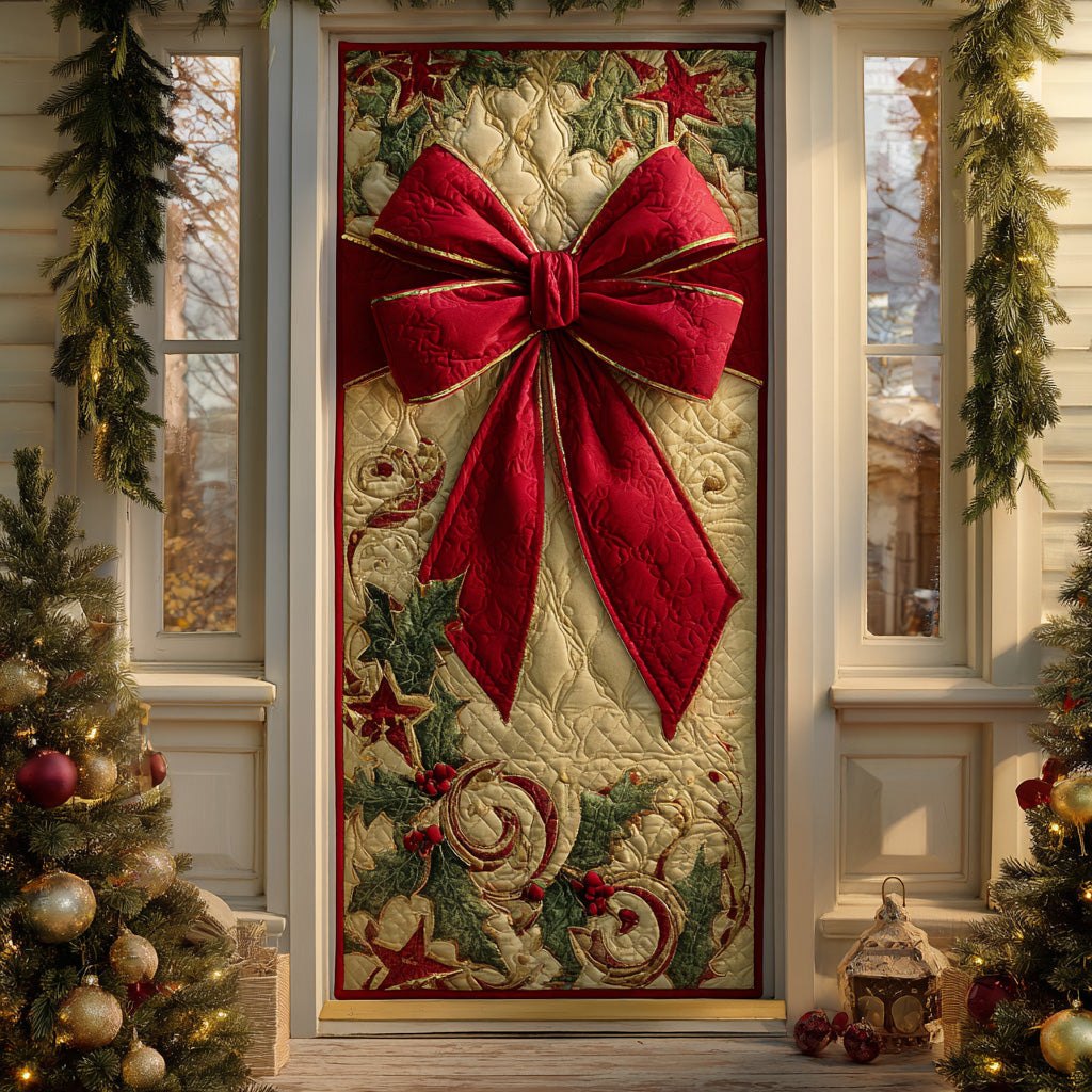 Holly Ribbon Charm Quilted Door Curtain printed door curtain