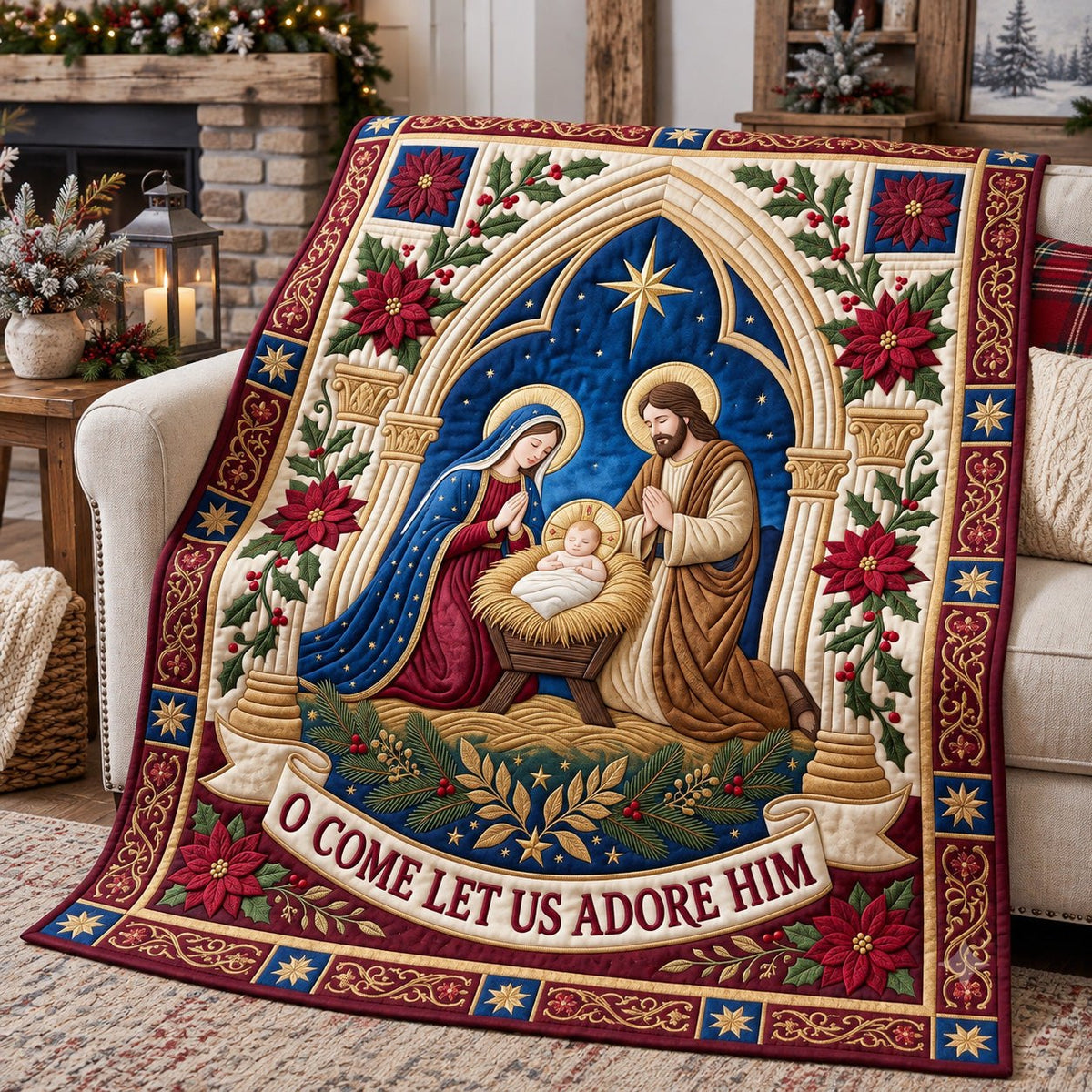 Holy Family Arch Quilted Blanket printed blanket