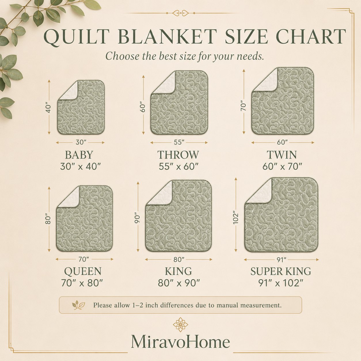 Quilt Blanket size and care information