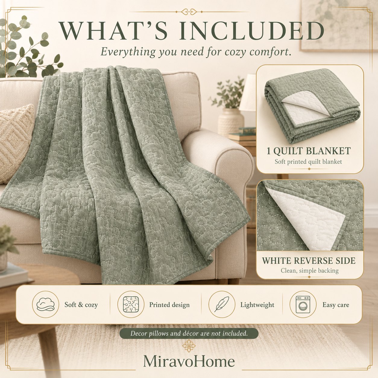 Quilt Blanket size and care information