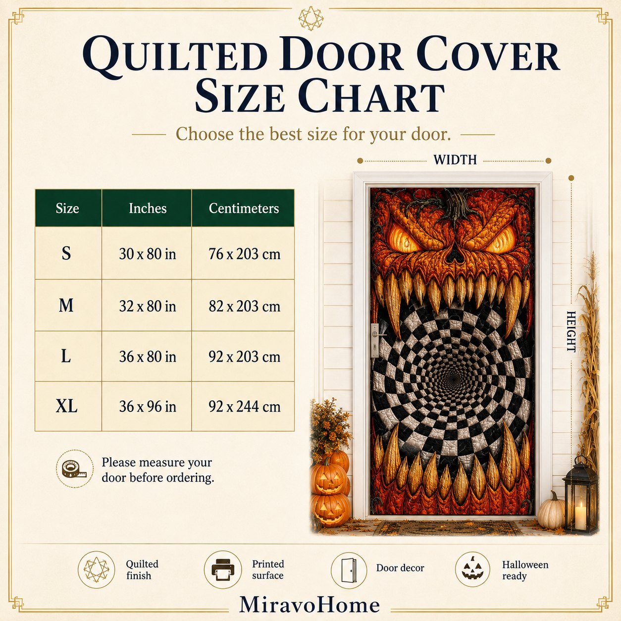 Quilted Door Curtain size and care information