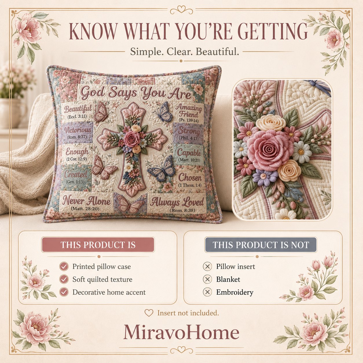 Quilted Cushion Cover size and care information