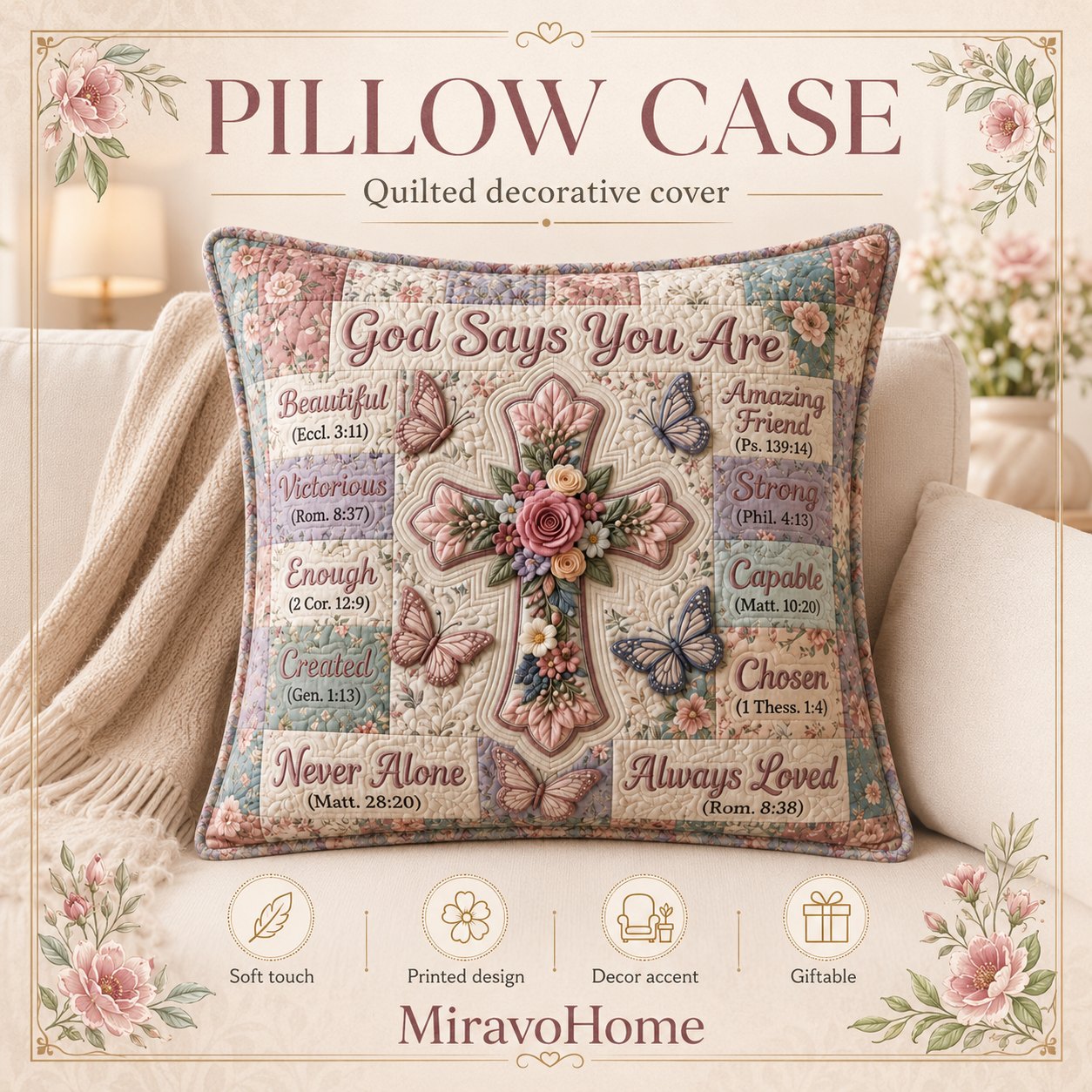 Quilted Cushion Cover size and care information