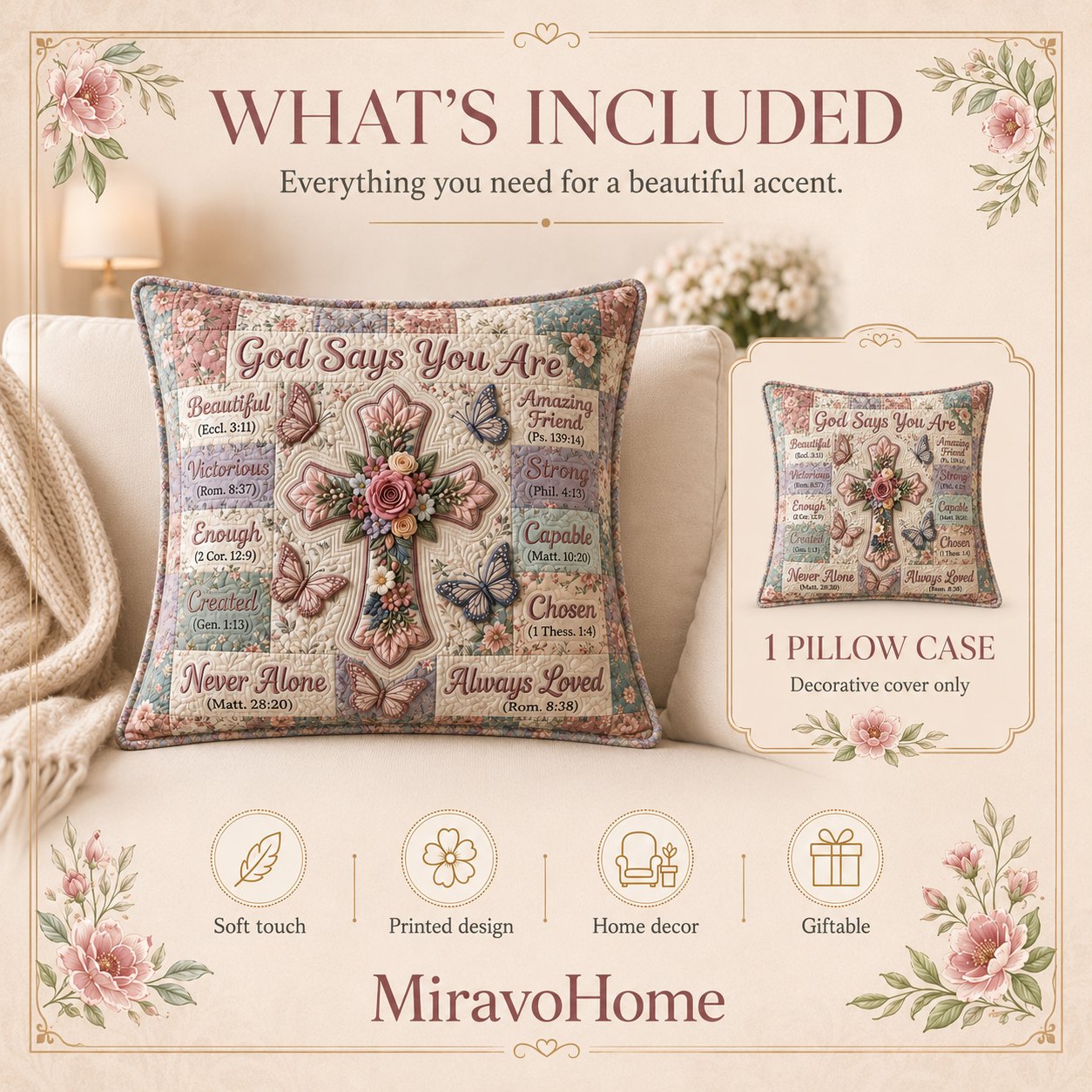 Quilted Cushion Cover size and care information