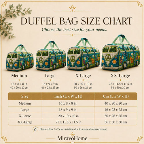 Quilted Duffle Bag size and care information