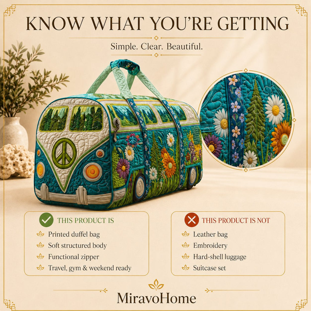 Quilted Duffle Bag size and care information