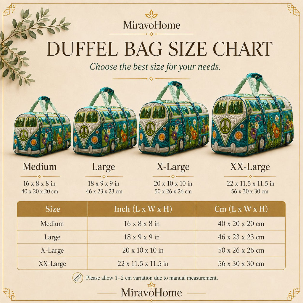Quilted Duffle Bag size and care information