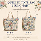 Quilted Tote Bag size and care information