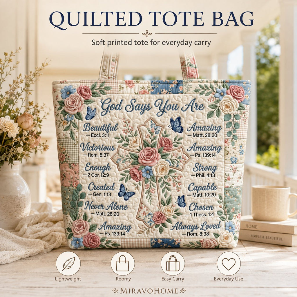 Quilted Tote Bag size and care information