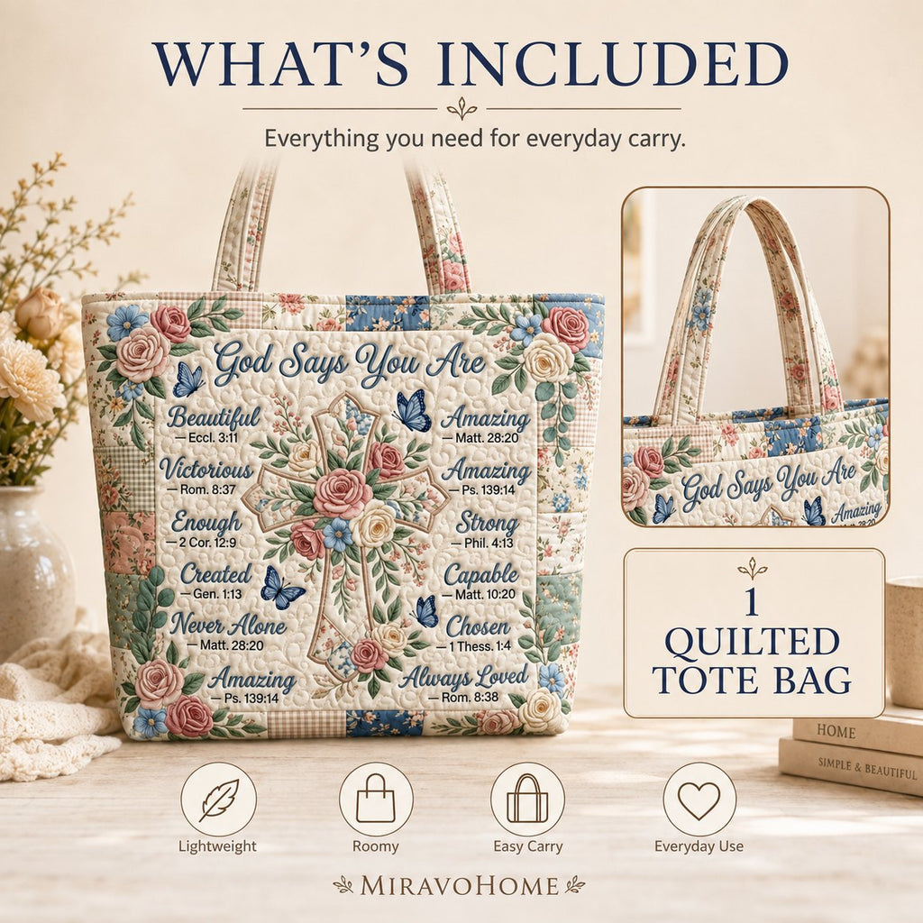 Quilted Tote Bag size and care information