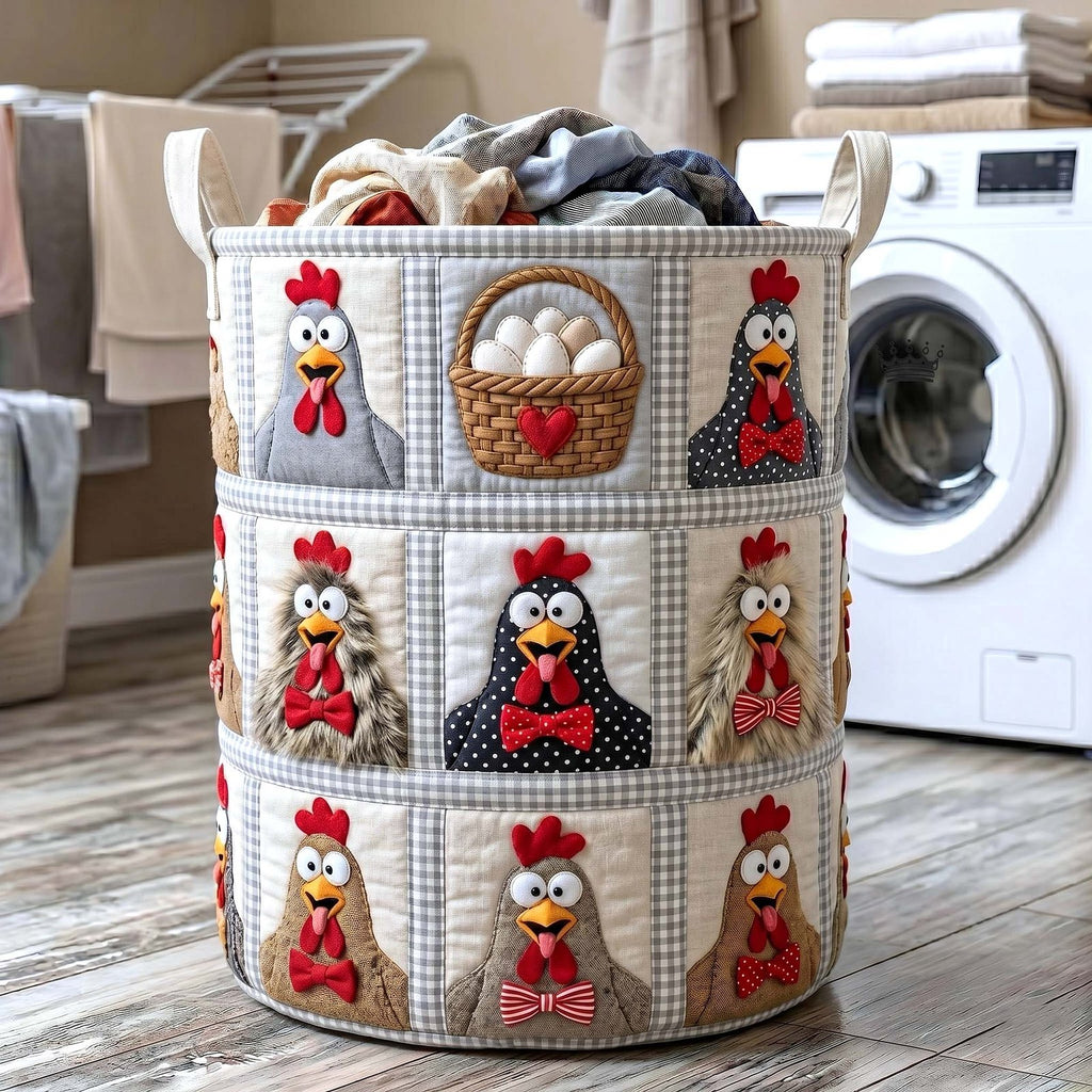 Homestead Hen Quilted Laundry Hamper printed laundry hamper