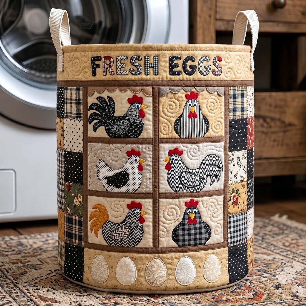Homestead Hen Quilted Laundry Hamper printed laundry hamper