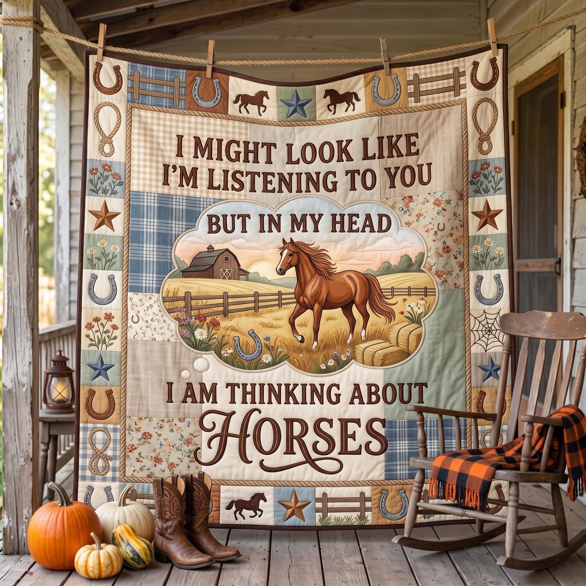 Horse Mind Quilted Blanket printed blanket
