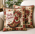 Howdy Christmas Cowboy Boots Quilted Pillow Case printed quilted cushion cover